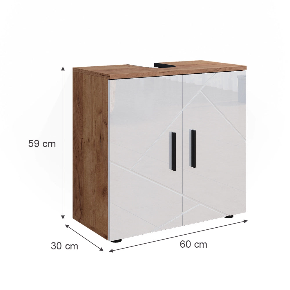 Vicco Mobile sottolavabo per bagno Bianco lucido/oro power oak 60 x 59 cm
