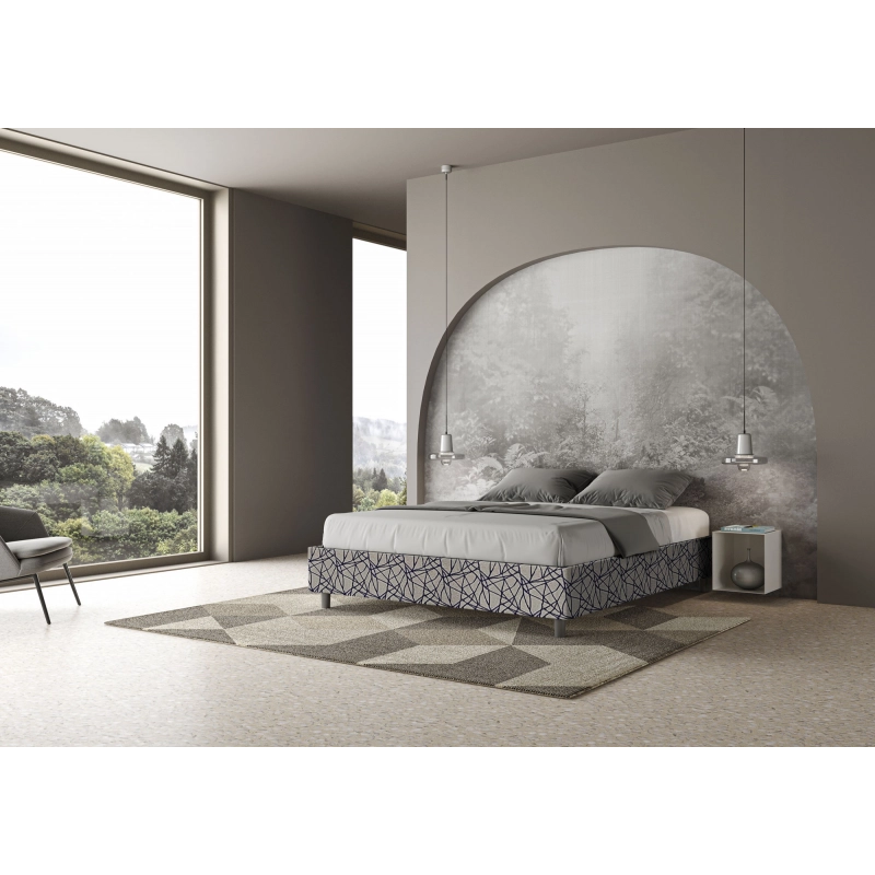 Letto Sommier imbottito Matrimoniale 160x200 cm tessuto Era Azelia - Con rete,Blu