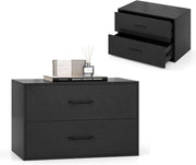 Cassettiera con 2 cassetti, dispositivo antiribaltamento, piccolo mobile in legno, per camera da letto, soggiorno, ufficio, comodino, 60 x 34 x 38 cm (nero)