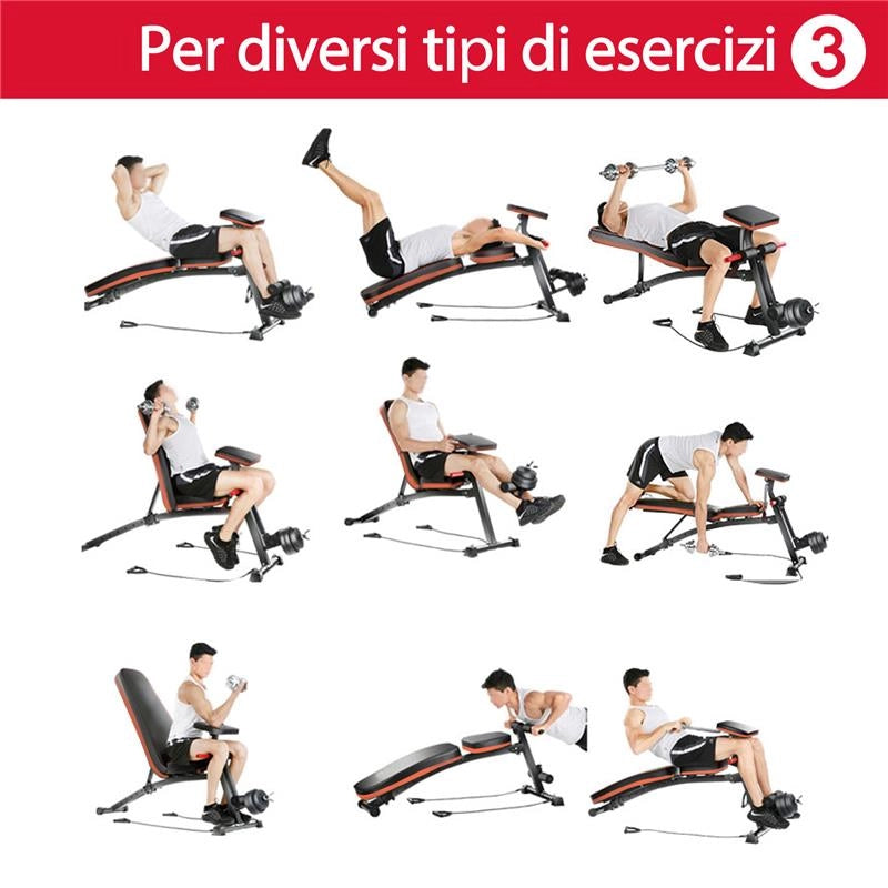 PANCA MULTIFUNZIONALE REGOLABILE PER BILANCIERE ADDOMINALI DORSALI MANUBRI