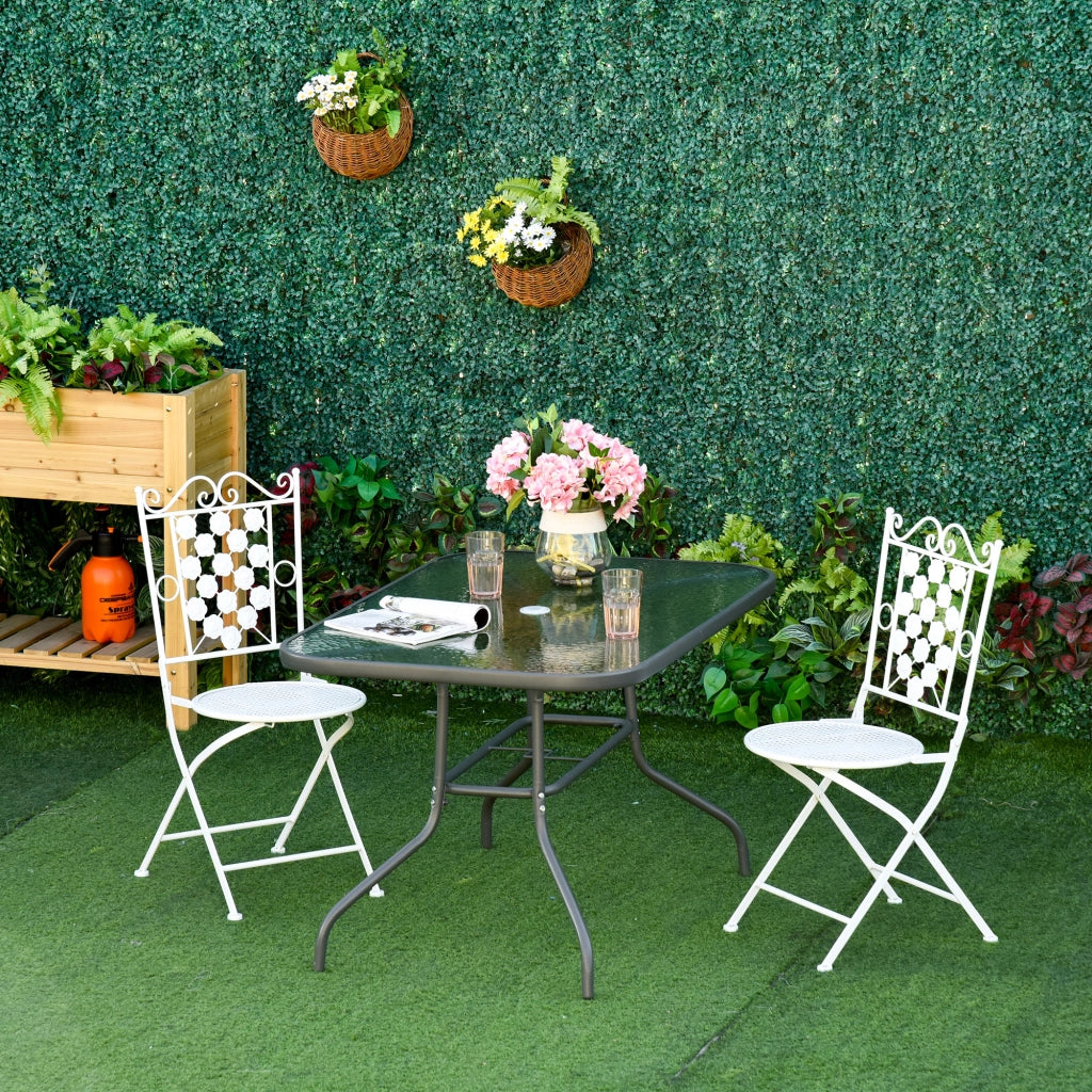 Tavolo da Giardino in Metallo e Vetro con Foro Ombrellone 120x80x70cm