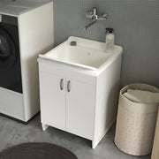Mobile lavatoio 60x50 cm bianco in kit di montaggio con vasca e asse Ikaro