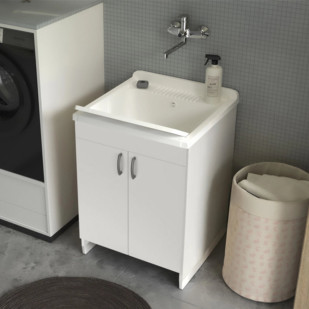 Mobile lavatoio 60x50 cm bianco in kit di montaggio con vasca e asse Ikaro