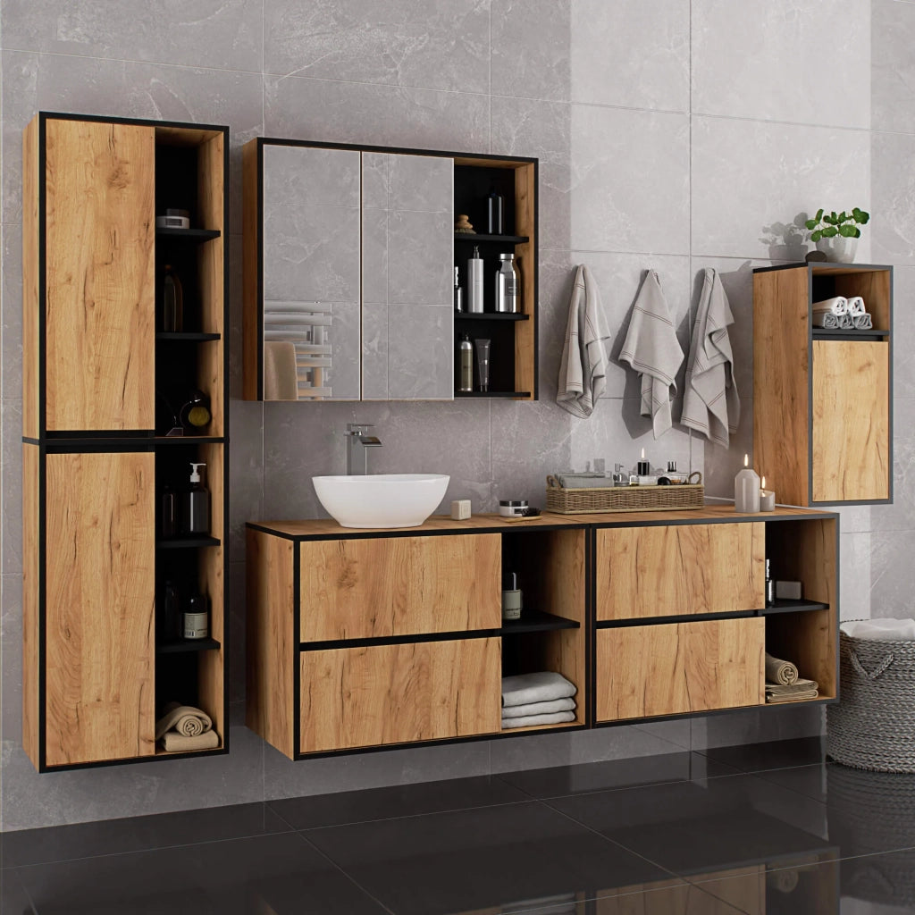 Mobile bagno senza lavabo VAMI sospeso Rovere Craft, Nero 90 cm 2 cassetti 90x45,5x60 cm