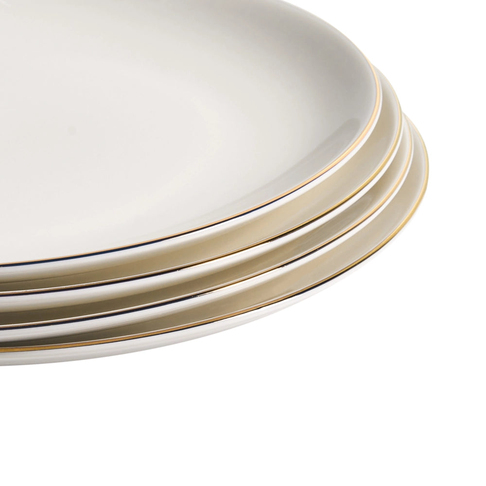 Set da 12 pezzi di servizio da tavola in porcellana bianco sporco con bordi decorati in oro e finitura smaltata trasparente – Per cucina e sala da pranzo