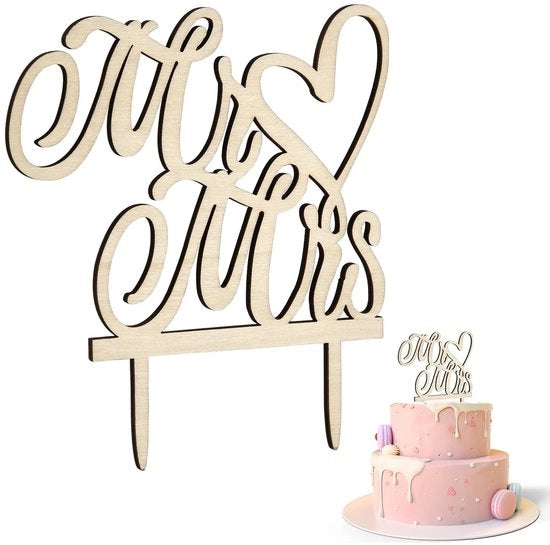 Decorazione per Torte di Matrimonio in Legno - Elegantemente Unica - Dimensioni 14,2x12,8cm