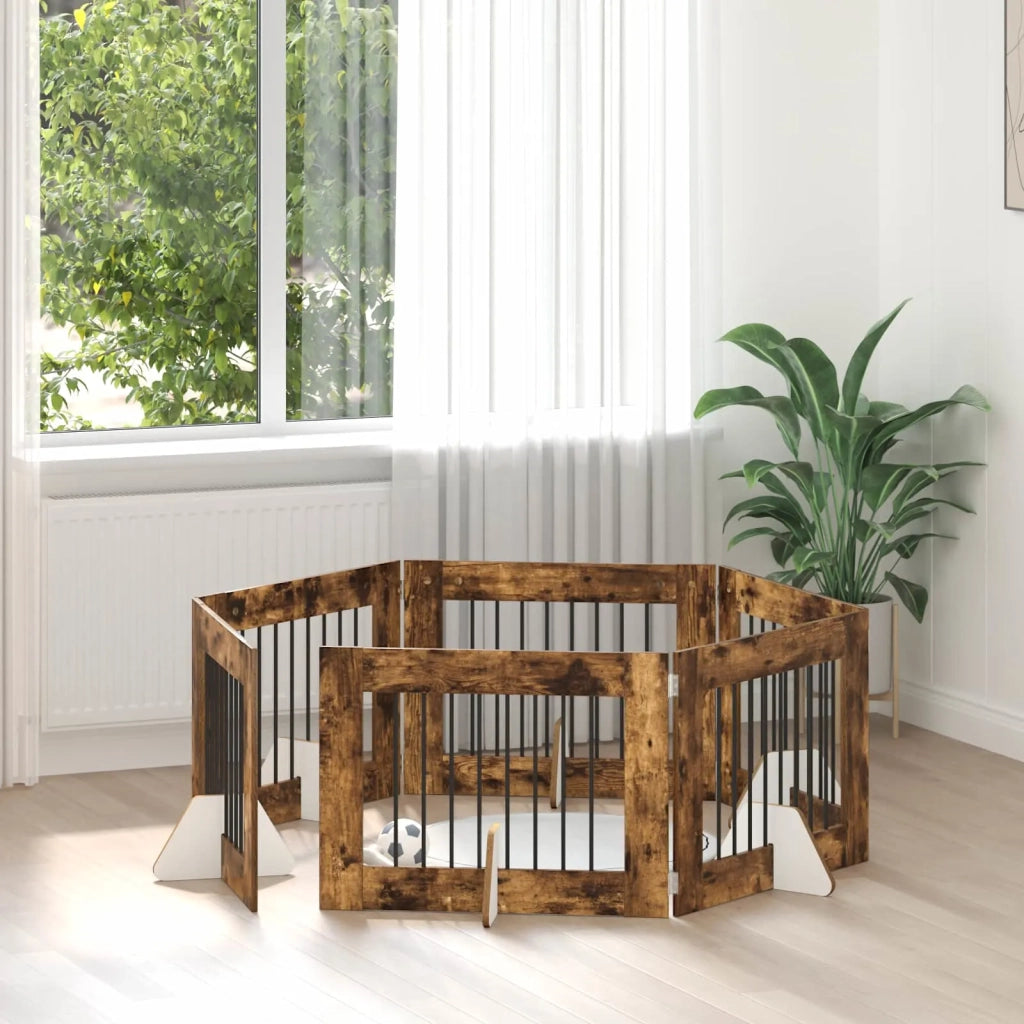 Cancello per cani con supporti 6 pcs Rovere Fumo 80 x 60 cm