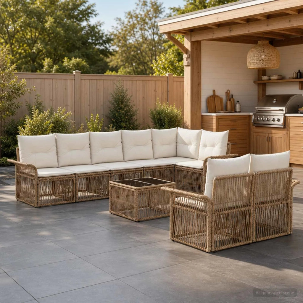 Set Divano da Giardino 9 pcs Beige polyrattan 3434895