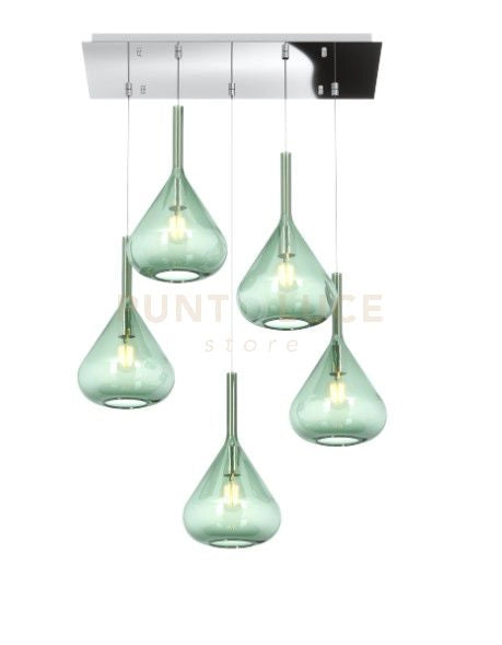 SOSPENSIONE CROMO 5 LUCI RETTANGOLARE VETRI VERDE 1177CR-S5 R-VE
