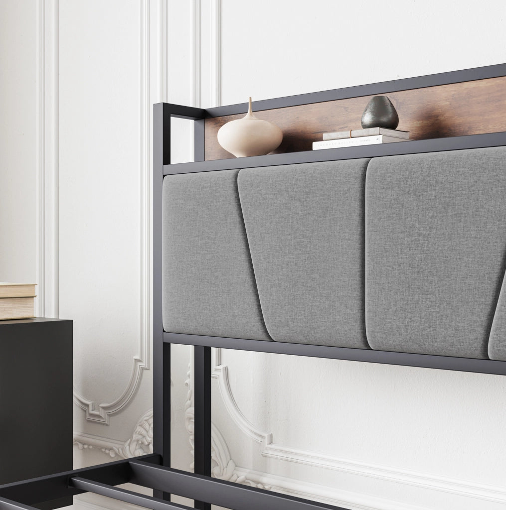 Letto 140x200 cm con LED, USB, presa e testiera contenitore