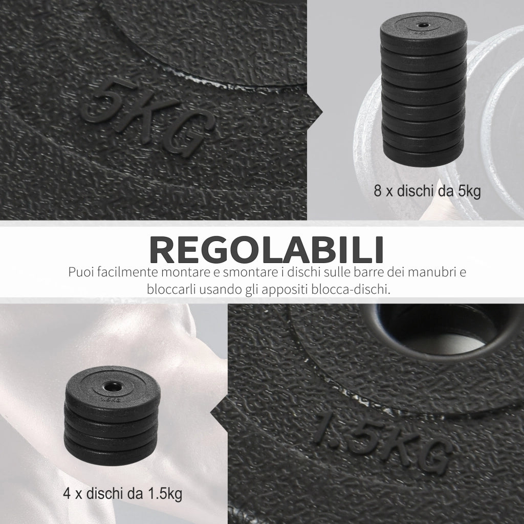 EasyComfort Set Manubri Palestra 50kg (8x5kg, 4x1.5kg), Pesi Palestra con 12 Dischi da 1.5kg, 5kg, Փ25mm, per Allenamento a Casa