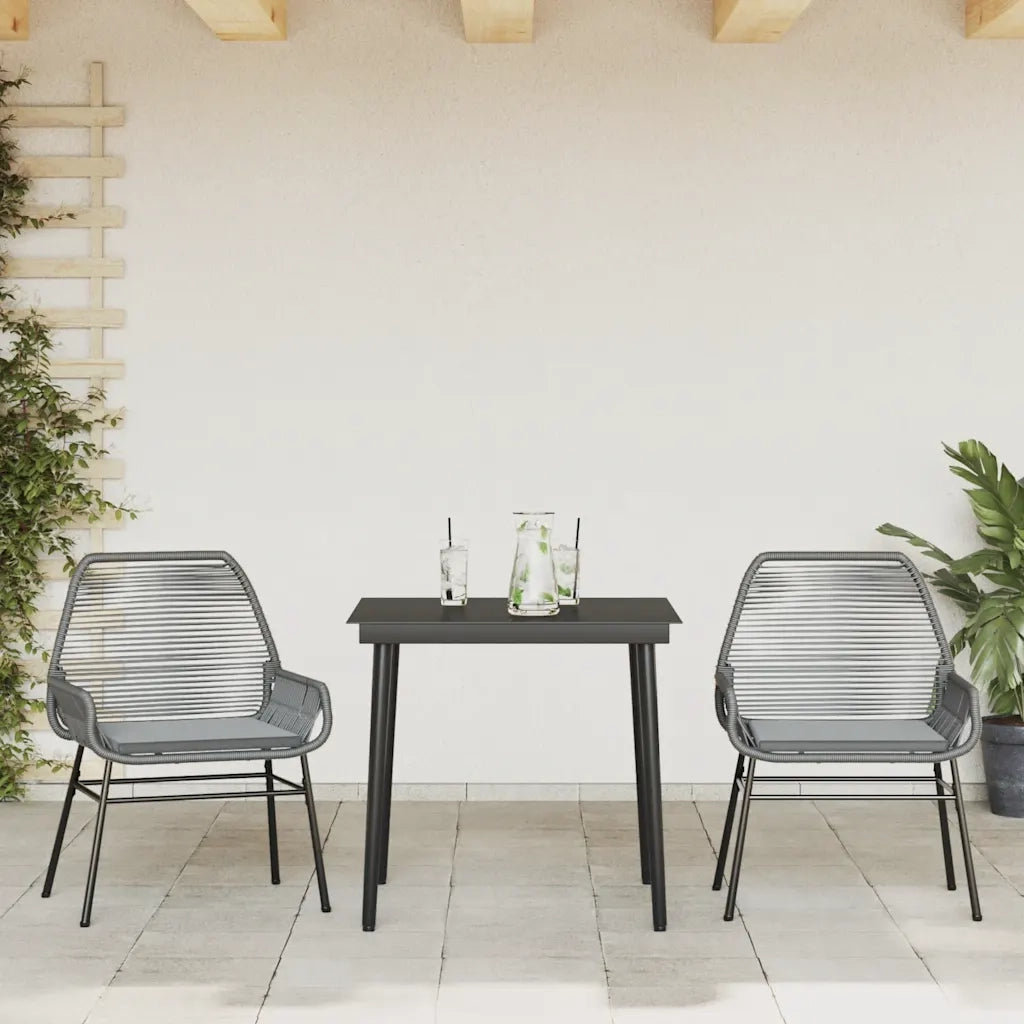 Set da Pranzo da Giardino 3 pz con Cuscini in Polyrattan Vetro