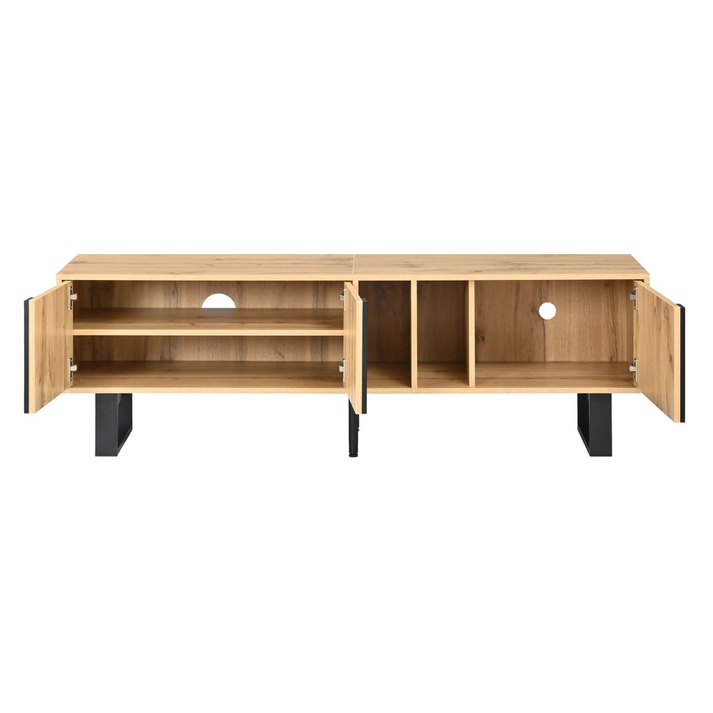 Mobile TV con 3 ante; 2 vani aperti e passacavi; per soggiorno; in legno naturale; 160 × 40 × 50 cm
