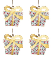 Pendagli Albero di Natale Metallo Oro Pacco Regalo Renne Addobbi Natalizi 10 cm