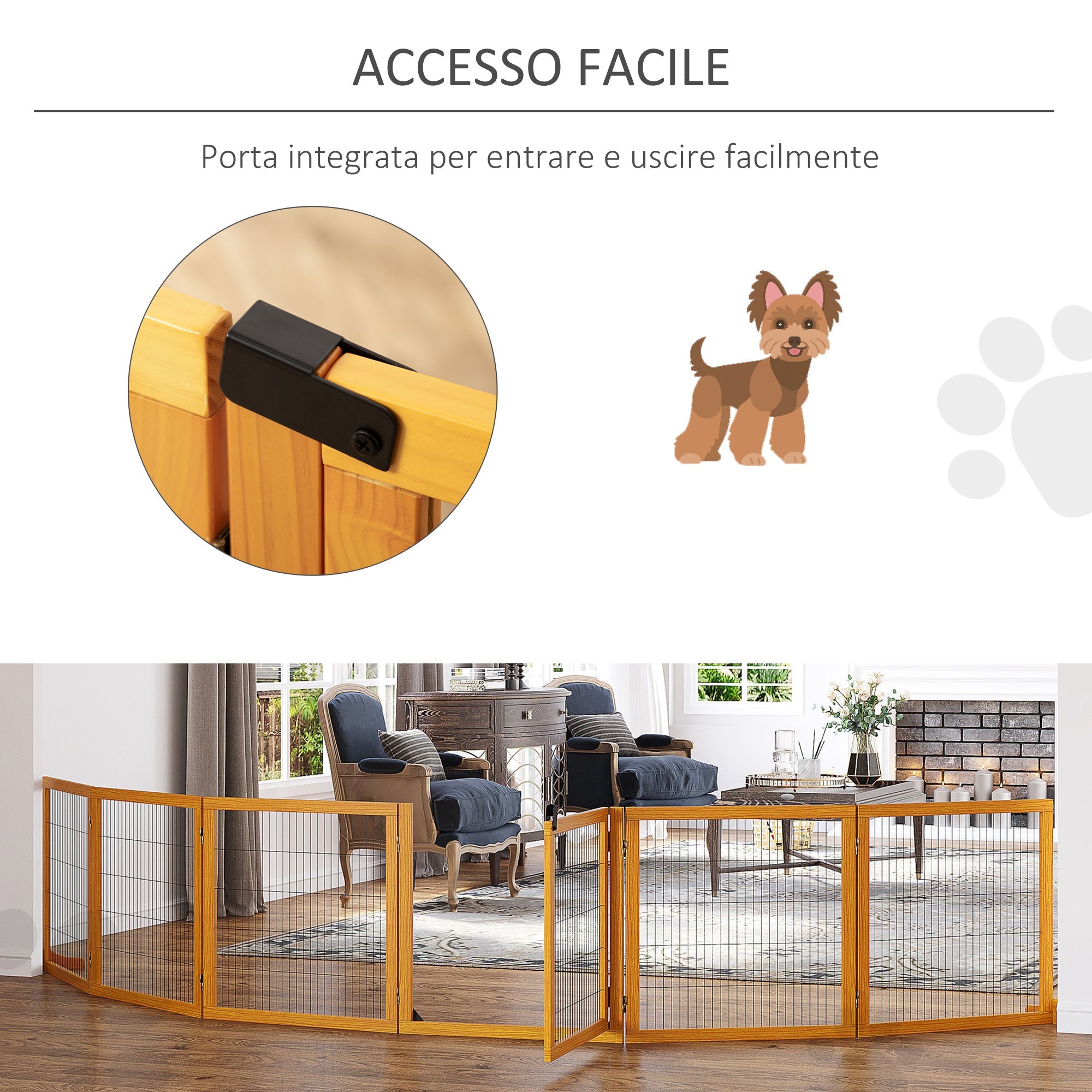 Cancelletto di Sicurezza Pieghevole per Animali Domestici 432x36x70 cm in Legno e Acciaio Giallo