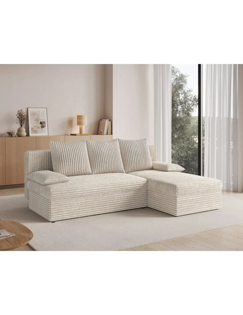 Divano ad angolo Beige chiaro 3 posti con contenitore per biancheria 206x90x146cm GINA
