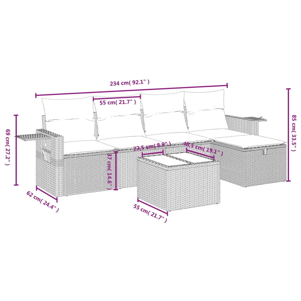 Set Divano da Giardino 6 pz con Cuscini Nero in Polyrattan 3263781
