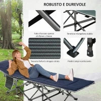 Lettino Pieghevole da Campeggio per Adulti con Cuscino e Borsa Trasporto, 188x64.5x53cm - Blu