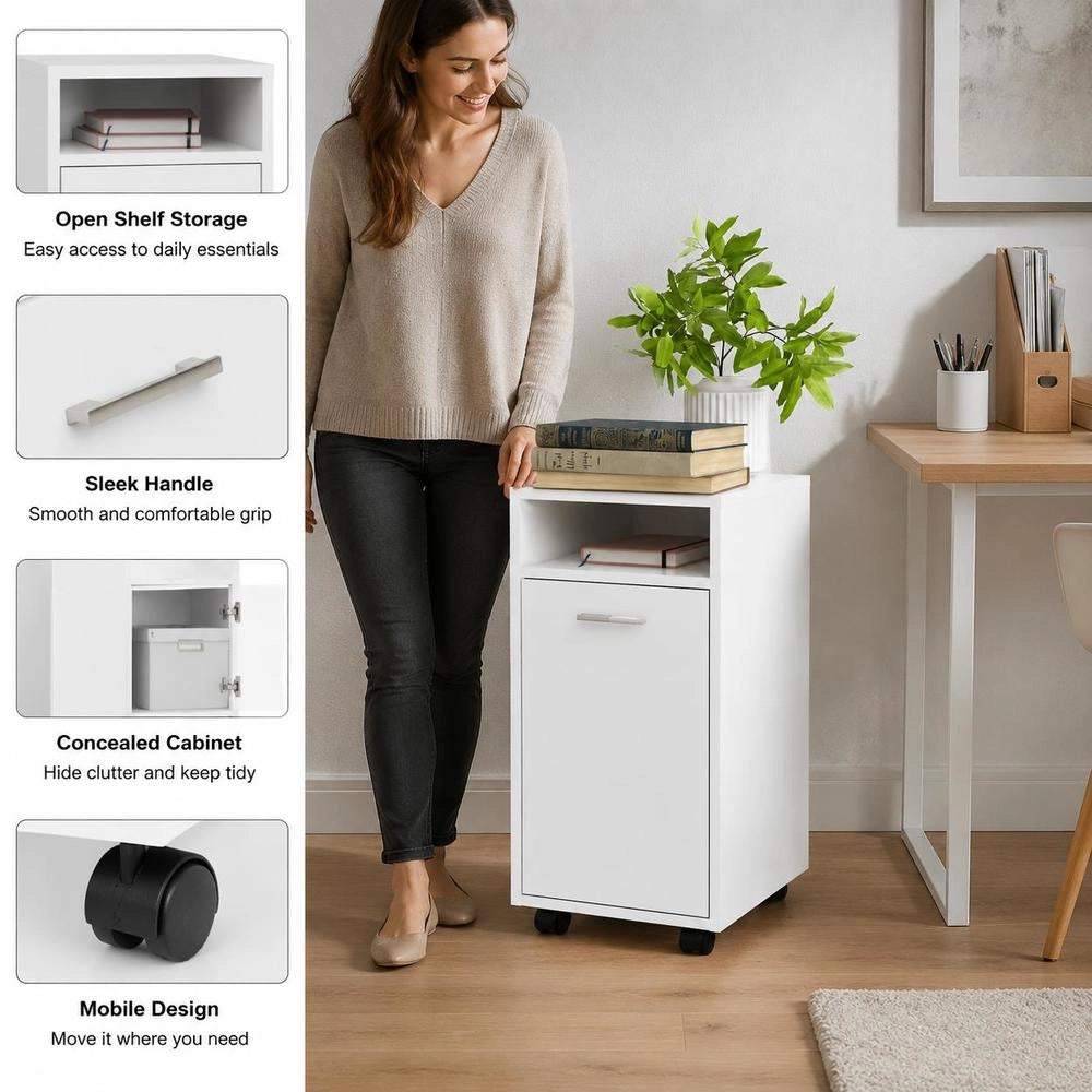 Side Cabinet With Wheels, White, 33x38x60 Cm, Wood-based Material