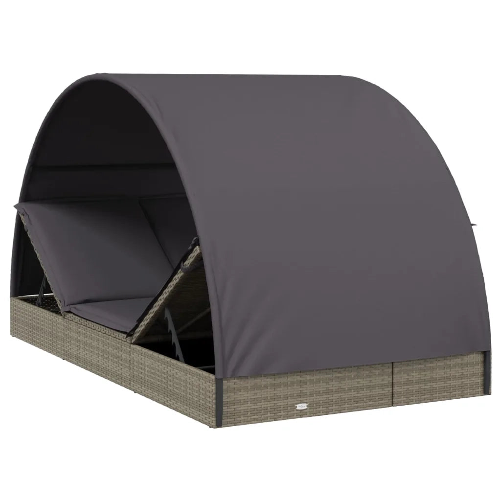 Sdraio da giardino | Lettino Doppio Tetto Rotondo Grigio 211x112x140 cm Polyrattan
