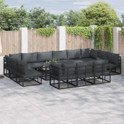Set Divano da Giardino con cuscino 14 pcs Nero Alluminio