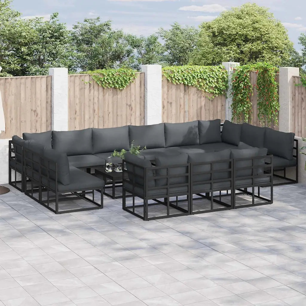 Set Divano da Giardino con cuscino 14 pcs Nero Alluminio