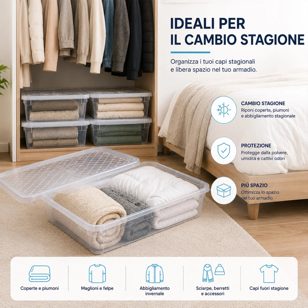 4 Pezzi Storage Box Marea Contenitori Sottoletto in Plastica 20L x 4Pz 58x39x15cm