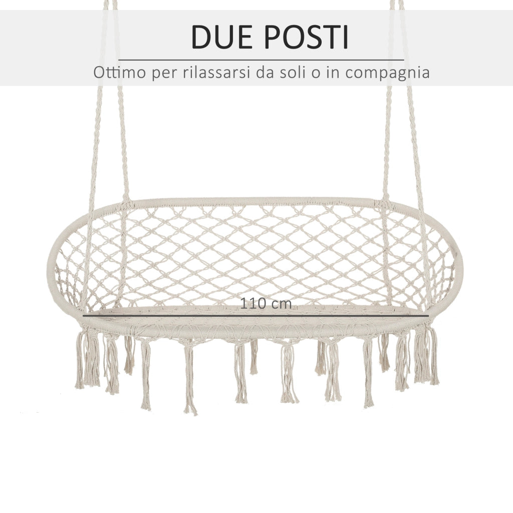 Amaca da giardino a dondolo 2 posti in macram¨¨ ¨C zephmum ¨C bianco crema