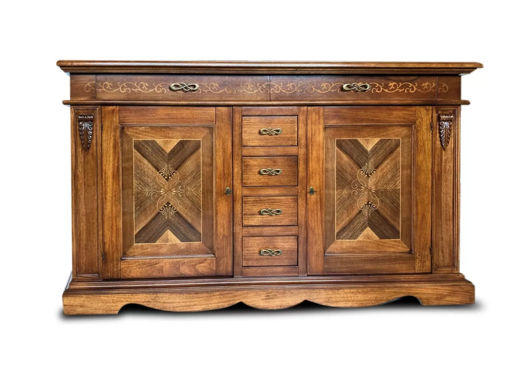 Credenza con intarsio in legno 2 porte 6 cassetti finitura bassano 210x55x115 - Mobili 2G