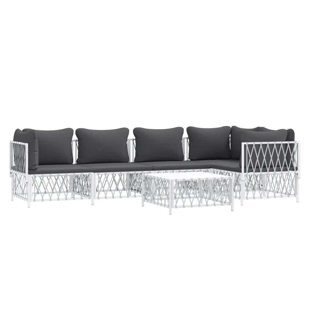 Set Salotto da Giardino 6 pz con Cuscini in Acciaio Biancocod mxl 100560