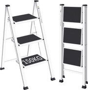 Scale aerea a 3 livelli, scala a 3 livelli, scala a tre livelli, scala a 3 livelli per adulti, scala per la casa, scala metallica, pedale antiscivolo stabile e ampio, bianca