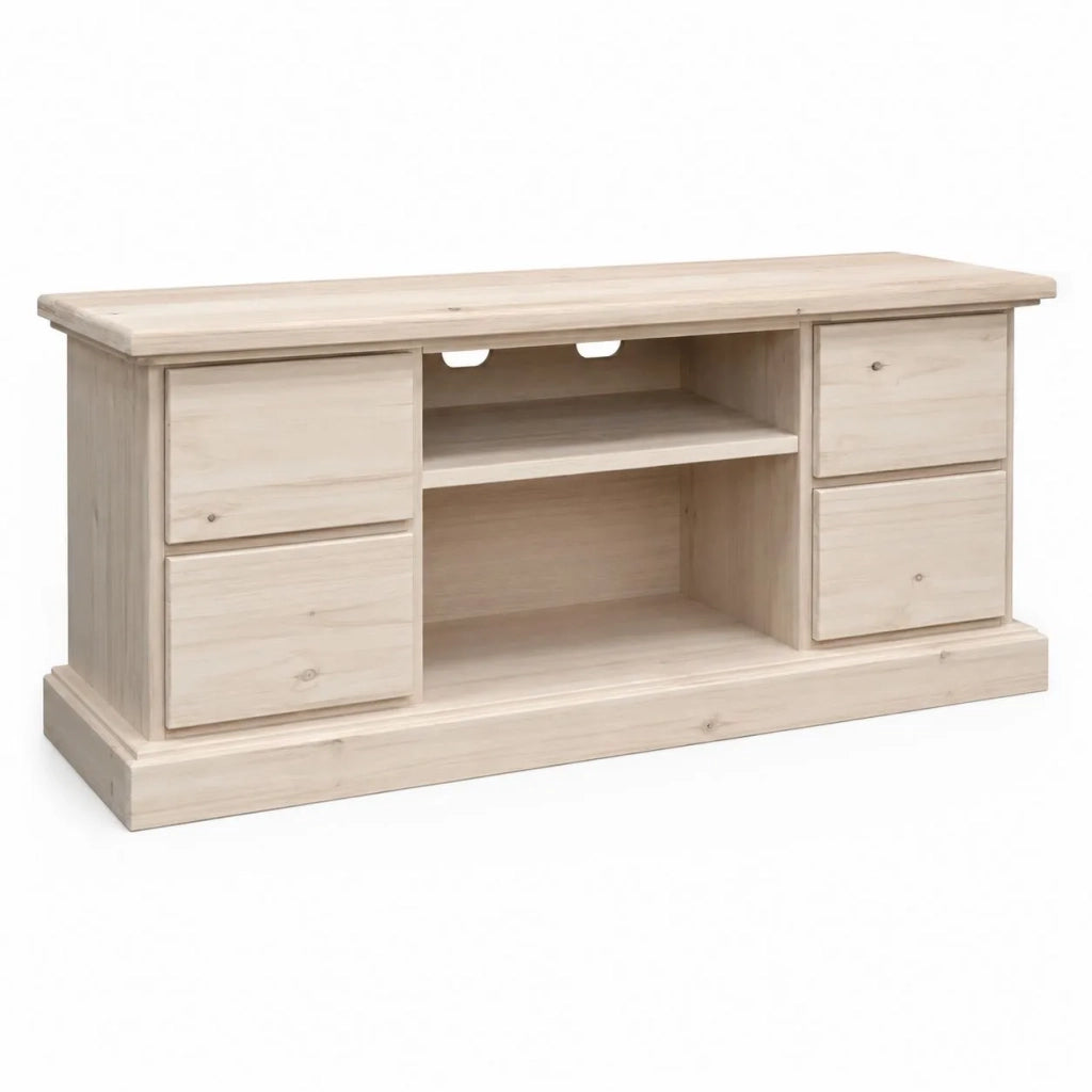 Porta tv 4 cassetti arte povera in legno grezzo  l.120 p.53 h.53 (982) - Mobili 2G