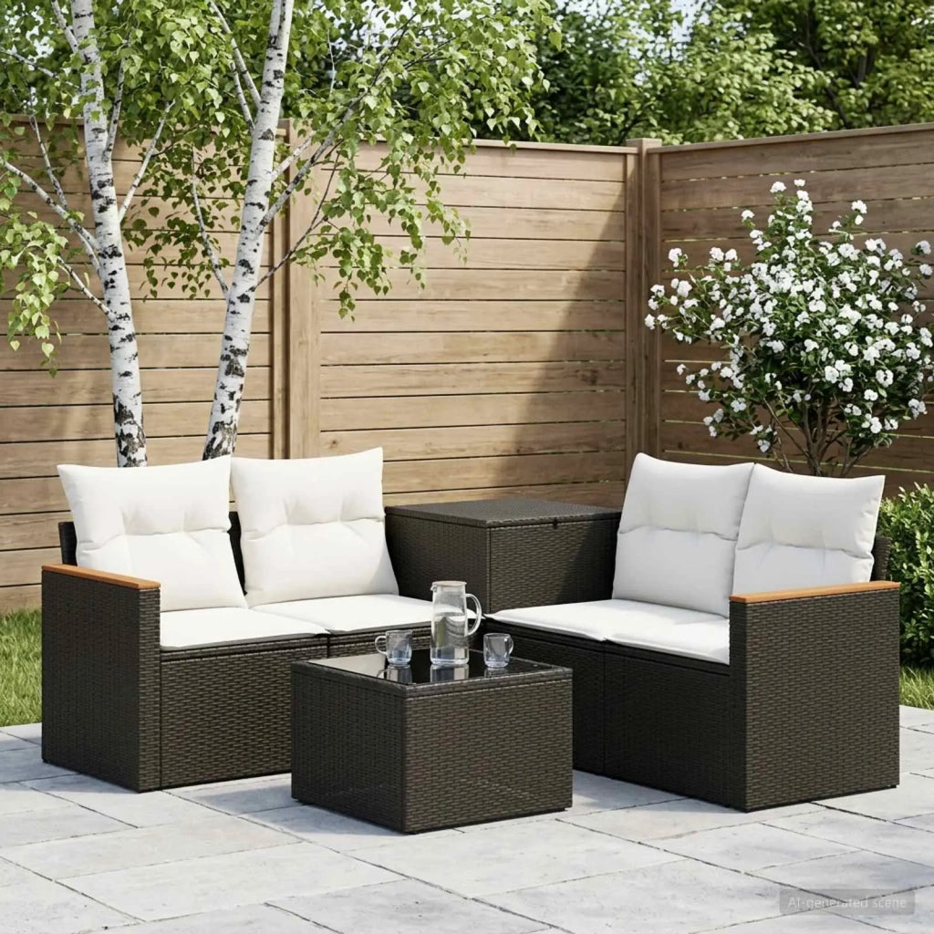 Set di divani 6 pz Nero e Bianco Crema 3447605