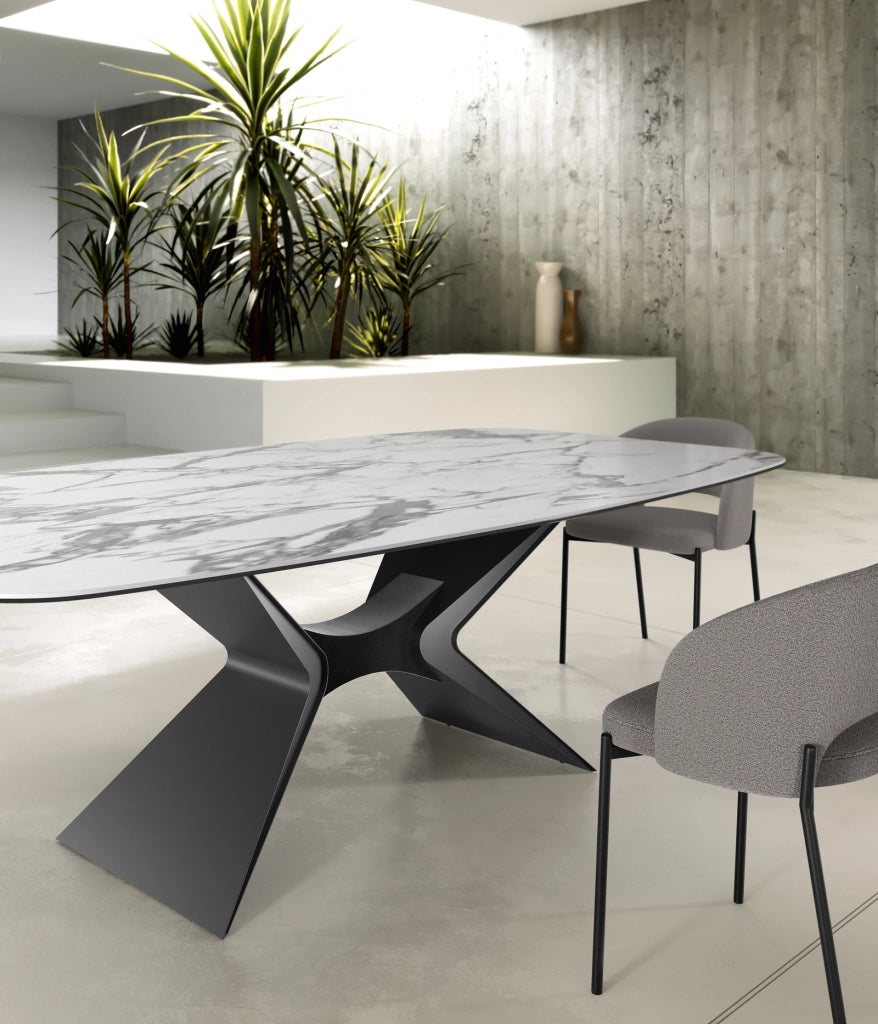 Tavolo Fisso Atlas con Piano in Ceramica Marmo Bianco Lucido e Base in Metallo - Stones