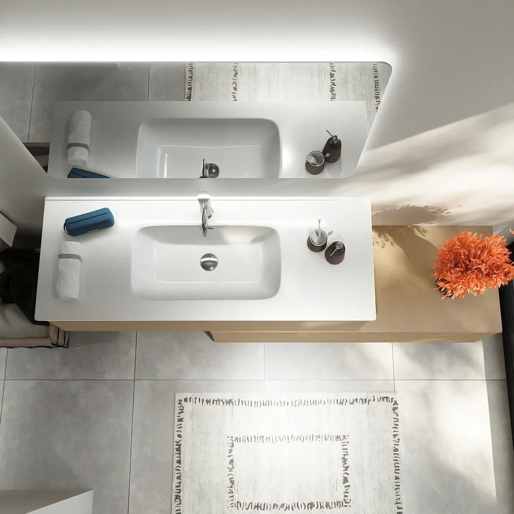 Mobile bagno sospeso modulare 90 cm sabbia opaco due cassetti con lavabo | Bako