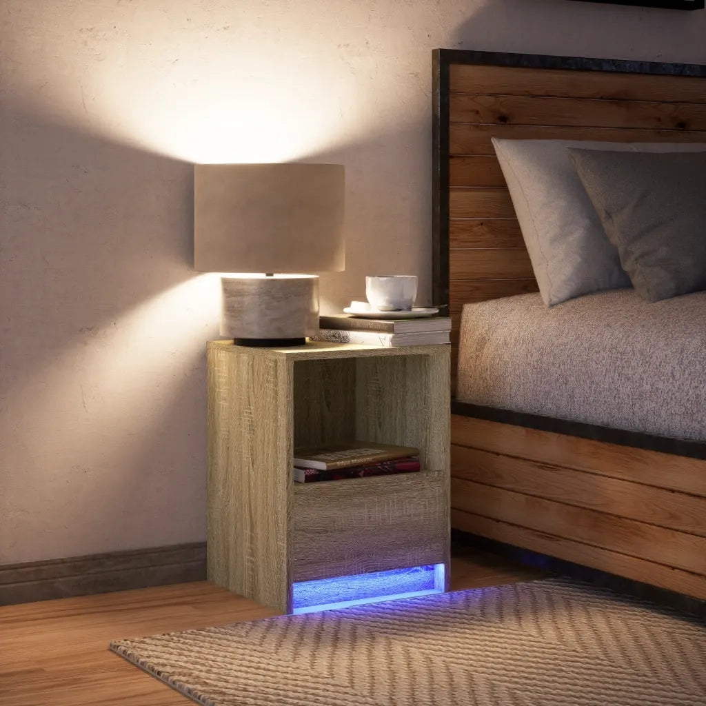Comodino con Luci LED Rovere Sonoma in Legno Multistrato 852023