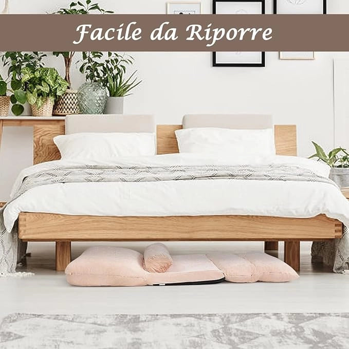 Divano da Terra, Divano Letto Multifunzionale Regolabile in 6 Posizioni con 2 Cuscini, con Fodera in Camoscio per Camera da Letto Salone Balcone (Beige)