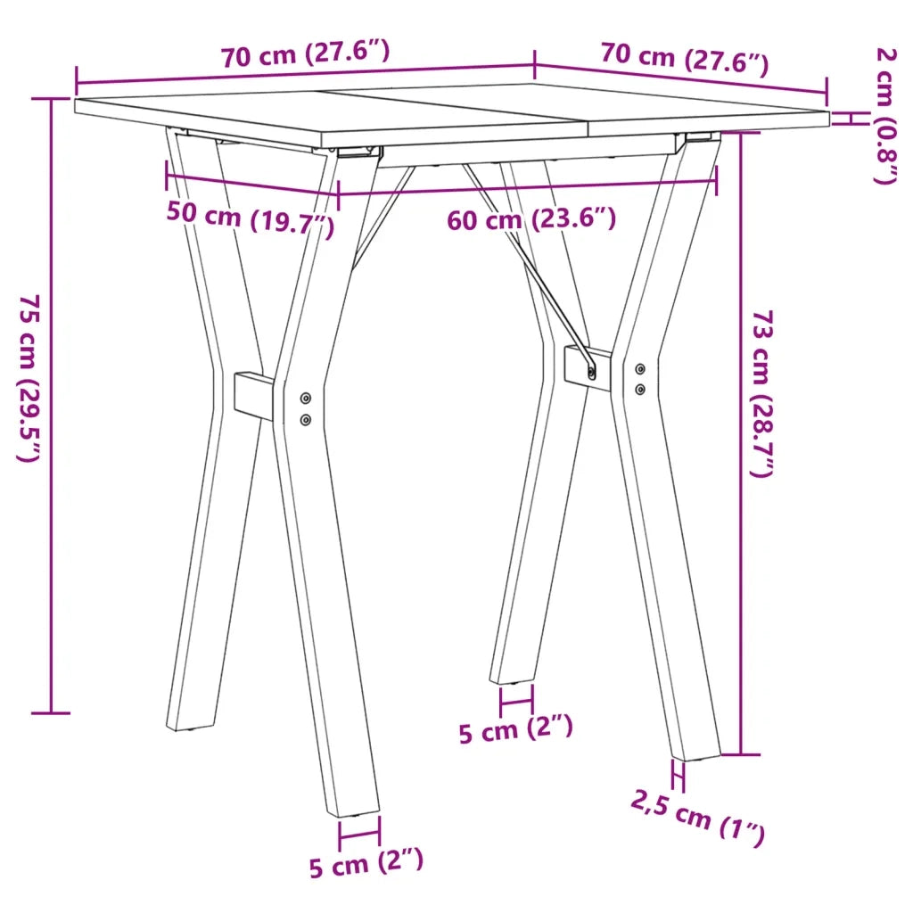 Tavolo da Pranzo Telaio a Y 70x70x75 cm Legno Pino e Acciaio