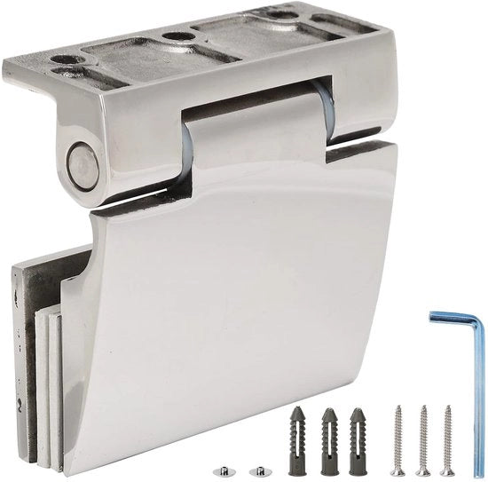 Scharniere per porte in vetro - Verstilabili - In acciaio inox 304 - Per vetro di 8-12 mm - Inclusi viti e accessori - Peso 367 g - Dimensioni 70 x 68 mm