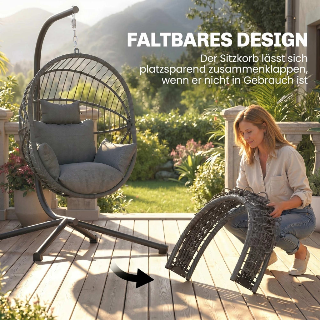 Poltrona sospesa da giardino ¨C zephmum ¨C Grigio, Polyrattan, 120x106x188 cm