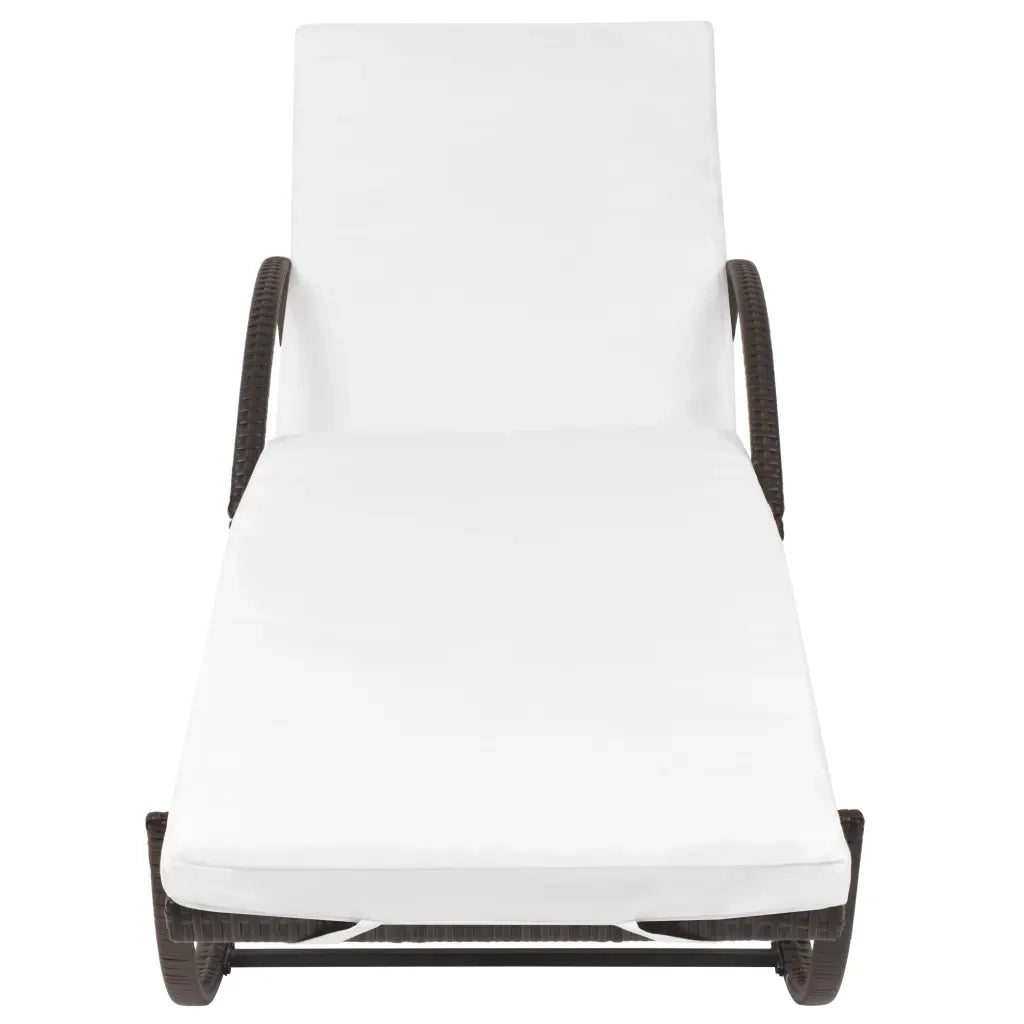 Lettino Prendisole con Cuscino e Tavolo in Polyrattan Marrone cod mxl 18876