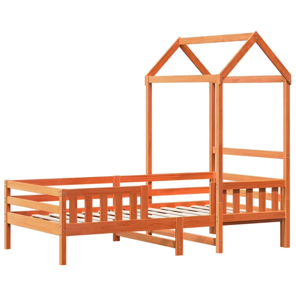 Letto singolo | Letto per adulti | Giroletto con Tetto Marrone Cera 75x190 cm in Legno di Pino