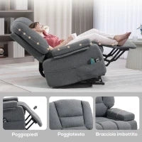 Poltrona Alzapersona Reclinabile con 8 Punti Massaggianti, in Tessuto Effetto Lino, 97x90x102 cm, Grigio