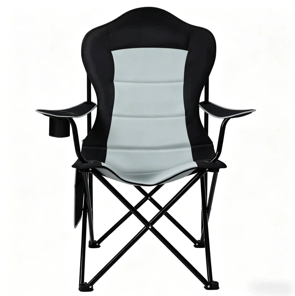 Sedia da campeggio pieghevole con portabicchiere e tasca laterale 84x110x62 cm Oxford 600D nero grigio