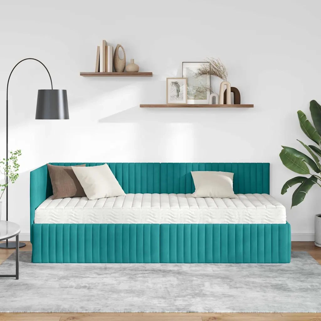 Struttura Letto Angolare con Materasso 2 pz-Giroletto con materasso Turchese Velluto 768770