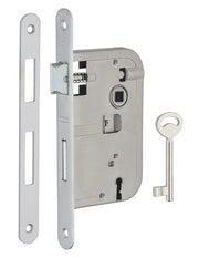 Serratura Patent da incasso 70mm x 50mm, reversibile, piastra tonda, richiamo 1/2 giro 1 chiave, cromo opaco - THIRARD