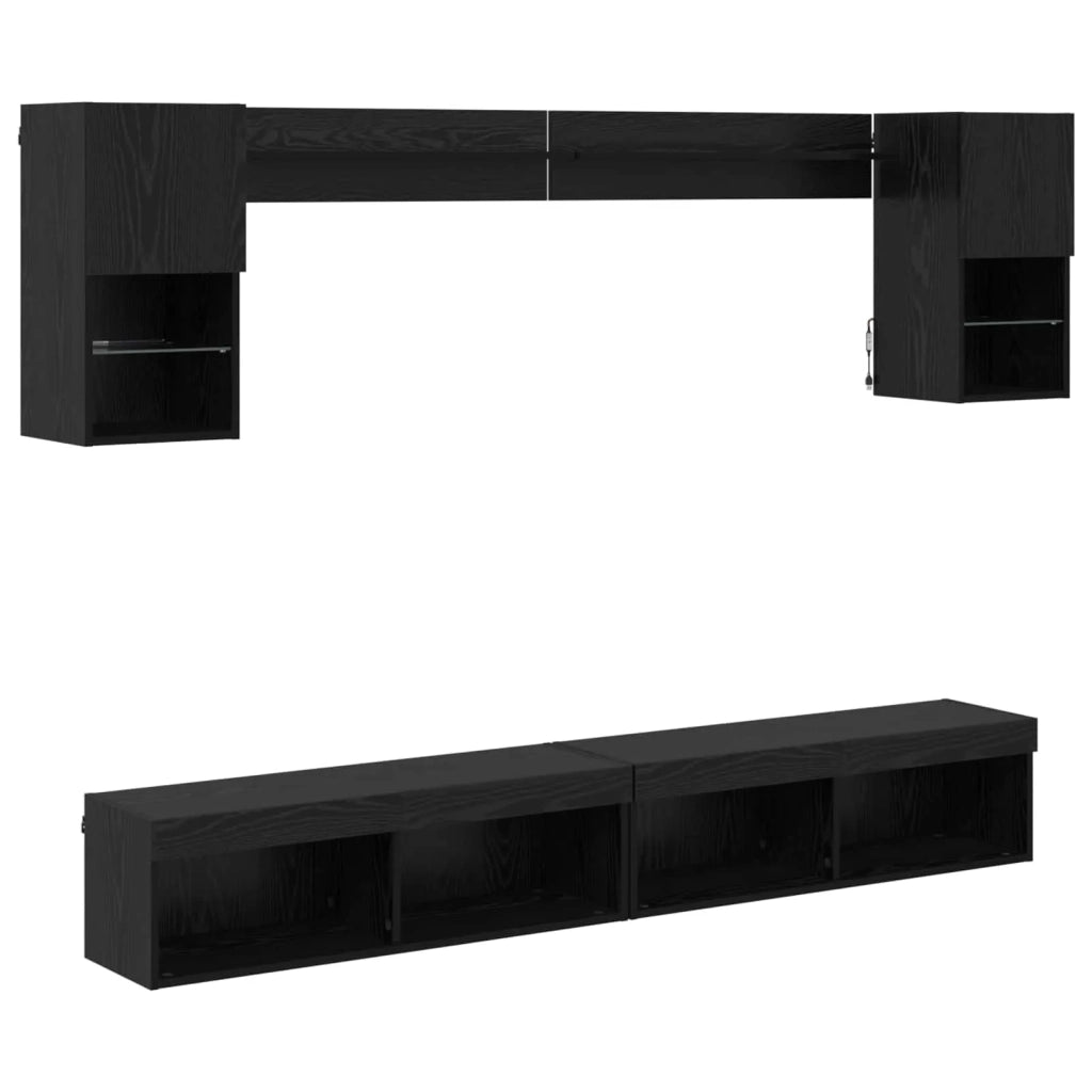 Unit¨¤ a muro per TV con LED 6 pz | Armadietto TV | Mobile Porta TV Rovere Nero Legno multistrato