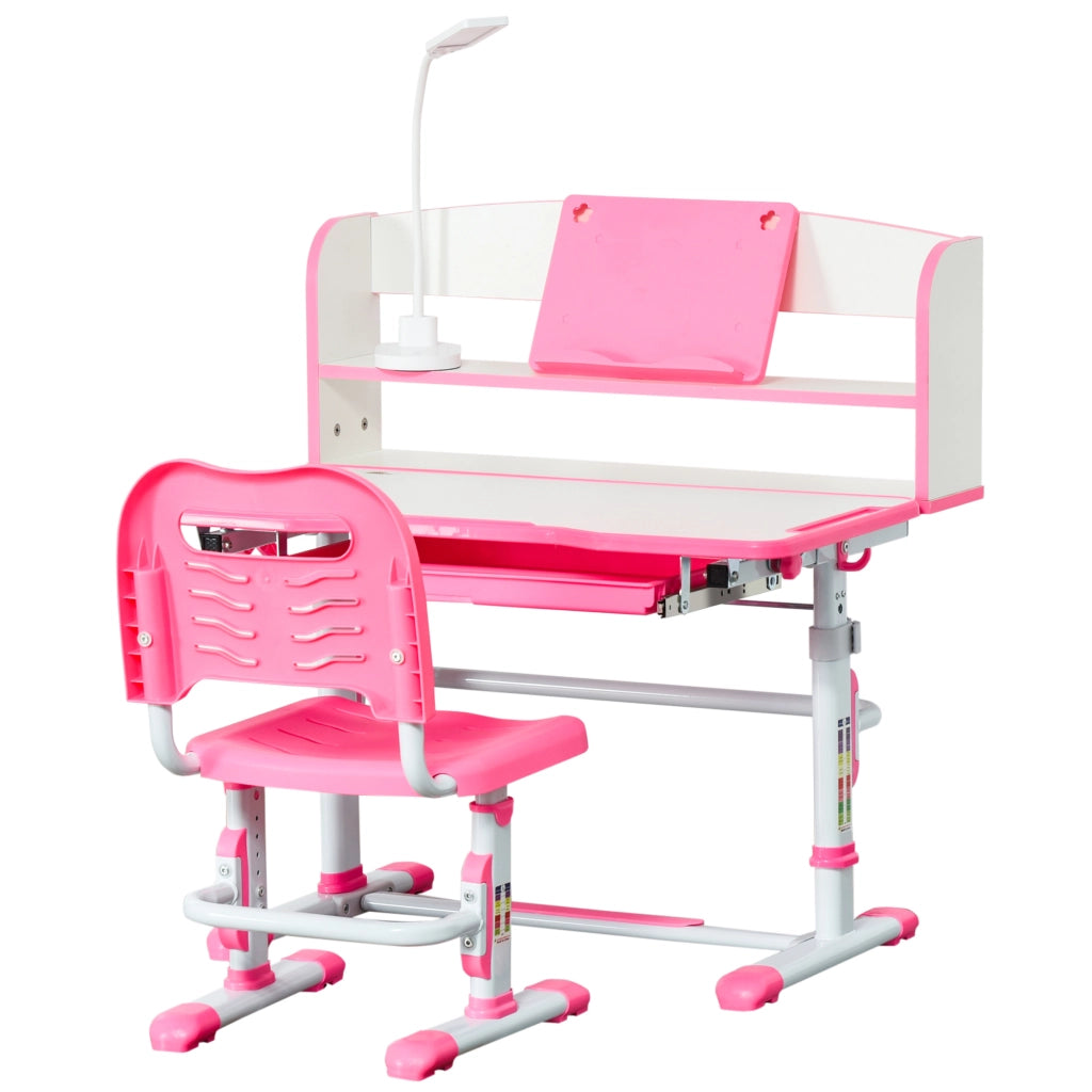 Scrivania Bambini Regolabile con Luce LED e Leggio ¨C zephmum ¨C Rosa, MDF, PP, Acciaio
