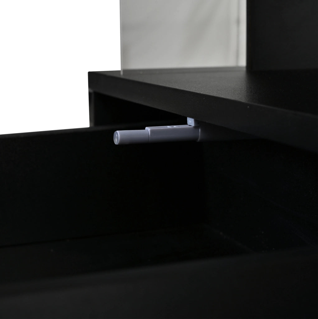 Tavolino da caffè elevabile 100 x 50 x 46 cm nero in MDF con LED e 2 cassetti