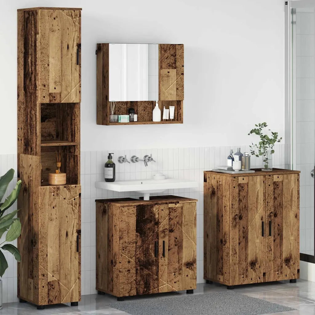 Set di mobili per il bagno con porta 4 pcs Legno vecchio